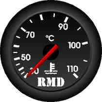 RMD Water Temp Gauge 0>110 C - 50mm Diameter - Mechanical 9ft