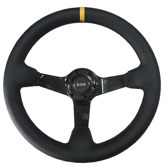 Rally 350mm Natural Carbon Wheel, Black Leather Rim - Dished